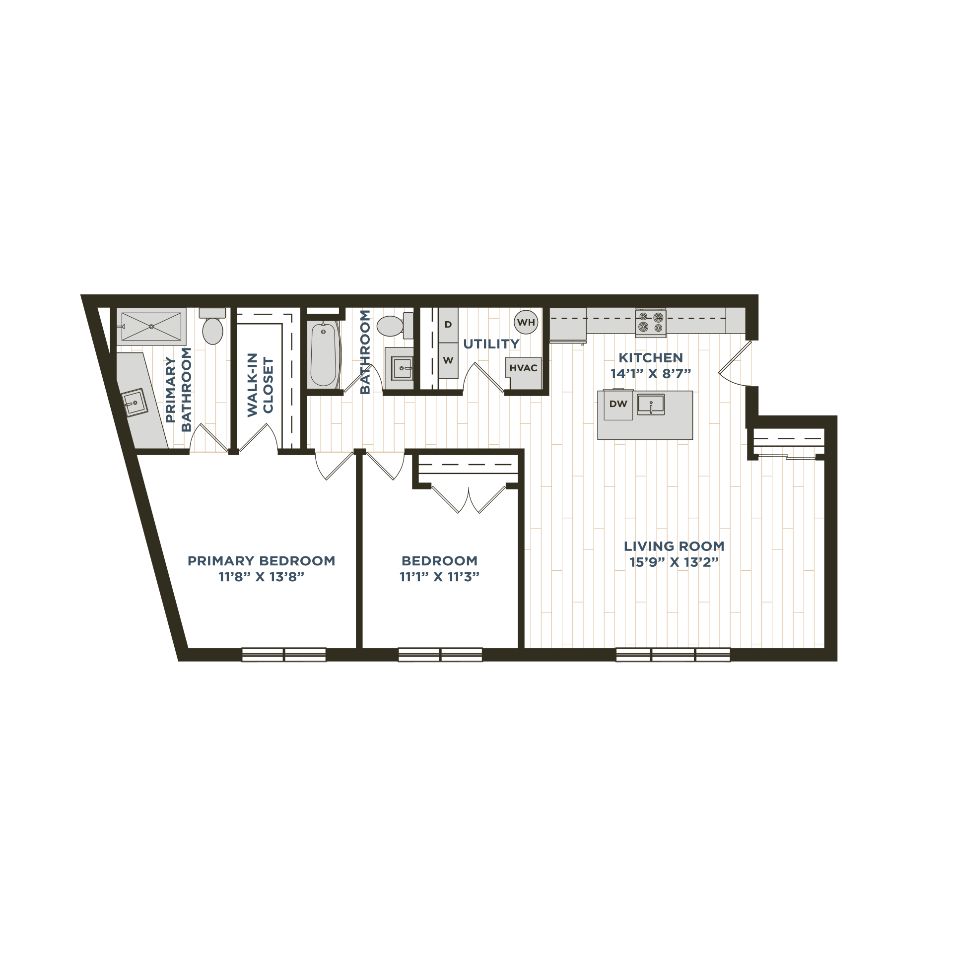Floor plan for 2 beds, 2 baths, 1092 sqft